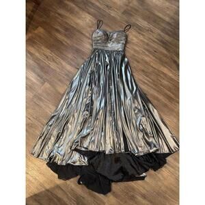Sherri Hill Silver Black Metallic Long Formal Full Skirt Prom Dress Sz 8 Lace Up